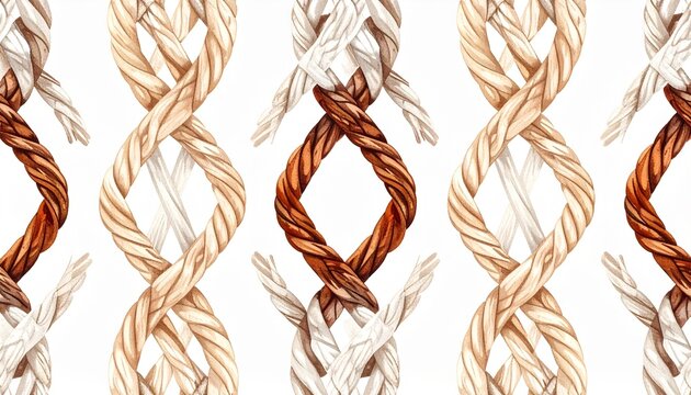Traditional Peruvian quipu knots seamless pattern in earthy tones on white background