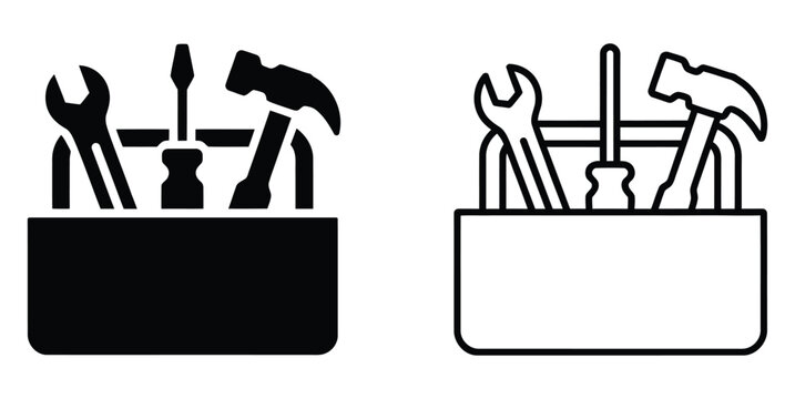 Handy toolbox icons, tool case icon concept, toolbox and tool kit icon set vector illustration, repair and maintenance equipment symbols