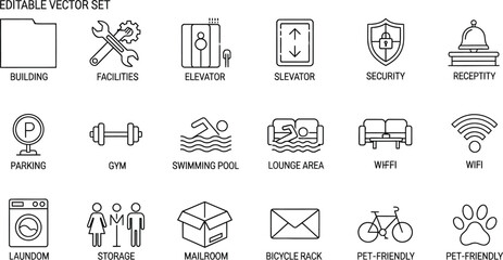 Fototapeta premium Editable for building amenities and services facilities elevator security