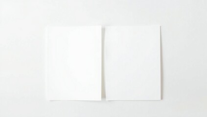 Fototapeta premium Two blank rectangular sheets of white paper placed side by side on a clean light grey background