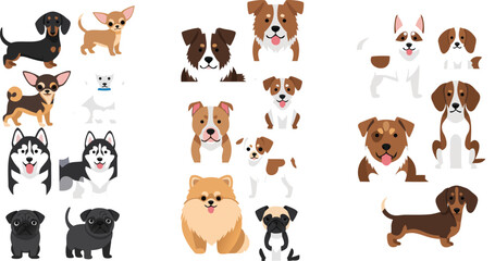 Cute dog cartoon vector illustration set featuring adorable puppy breeds and playful pet characters isolated animal collection © Yevhenii creative