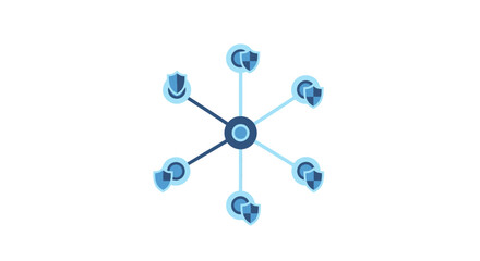Obraz premium Cybersecurity Network Protection Concept with Shield Icons and Decentralized Data Infrastructure Vector Illustration on White Background