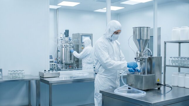 Cleanroom technicians producing CRISPR based gene therapy materials