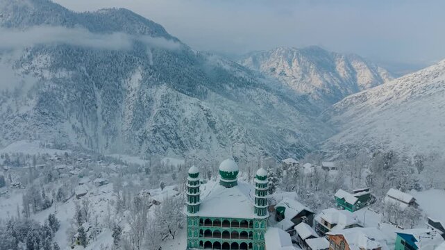 bunjwah, kishtwar, jammu and kashmir, drone shot, aerial view, drone footage, 4k video, snow covered, winter landscape, mountain village, himalayas, scenic beauty, paradise on earth, snowy mountains, 