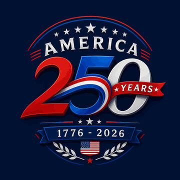 Vibrant 250 years america emblem with red, white, and blue ribbon