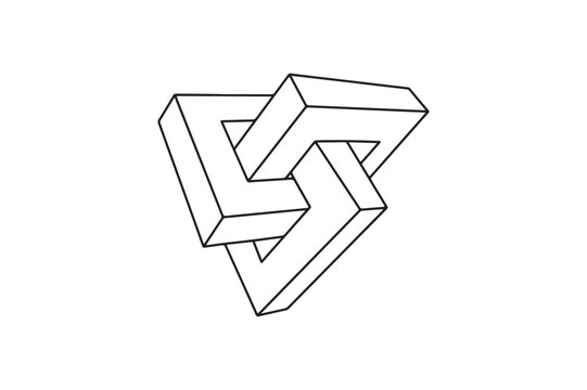 penrose triangle line drawing on white background impossible object