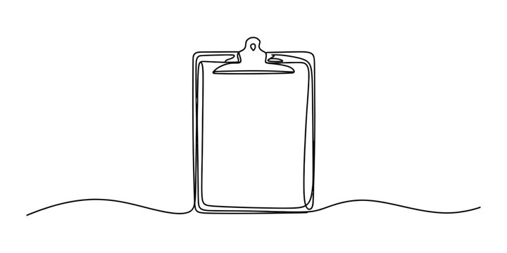 Continuous single line drawing of an empty clipboard office supply icon for business tasks and note taking