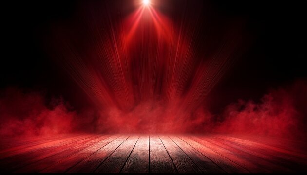free stage with lights and smoke empty stage with red spotlights conser show party presentation concept red spotlight strike on black background
