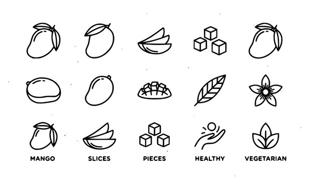 Mango fruit line icons set tropical fruit healthy eating vegetarian concepts