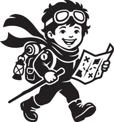 Naklejka premium Boy cartoon hero flying with book