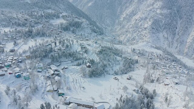 bunjwah, kishtwar, jammu and kashmir, drone shot, aerial view, drone footage, 4k video, snow covered, winter landscape, mountain village, himalayas, scenic beauty, paradise on earth, snowy mountains, 