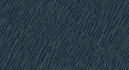 Obraz premium Abstract background pattern of many white diagonal lines representing rainfall against a dark navy blue night sky or backdrop.