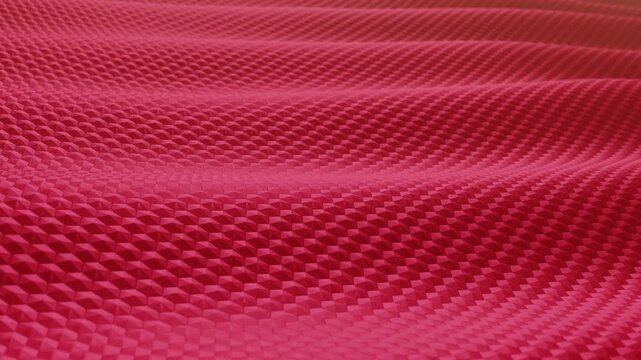 Seamless looping 3D animation of a vibrant magenta geometric surface rippling like a wave. Abstract modern motion background with moving cube pattern texture, ideal for presentations and backdrops