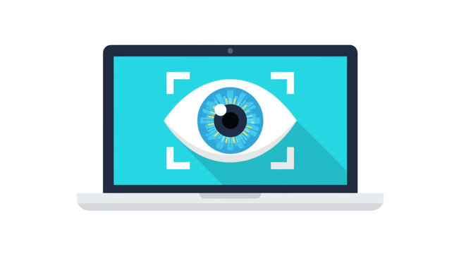 Biometric Iris Recognition and Eye Tracking Technology on Laptop Screen Vector Concept for Cyber Security and Digital Privacy