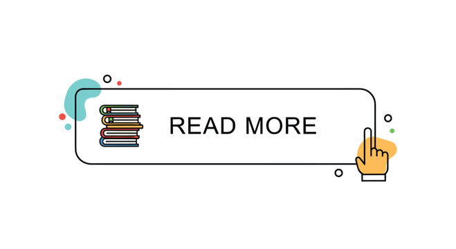 Read more call to action button featuring a stack of colorful books and a hand cursor about to click on the white box.