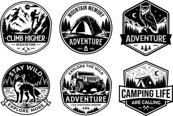 RETRO VINTAGE OUTDOOR ADVENTURE LOGO BADGE PATCH FOR HAT, T-SHIRT, STICKER © Wooden