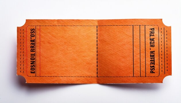blank orange movie or raffle ticket isolated one flat white background photo white background