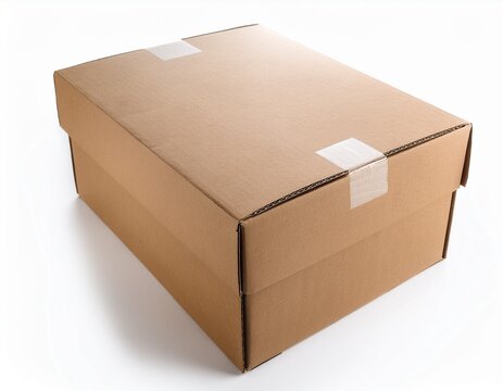 plain brown cardboard box photo white background isolated front side view white background