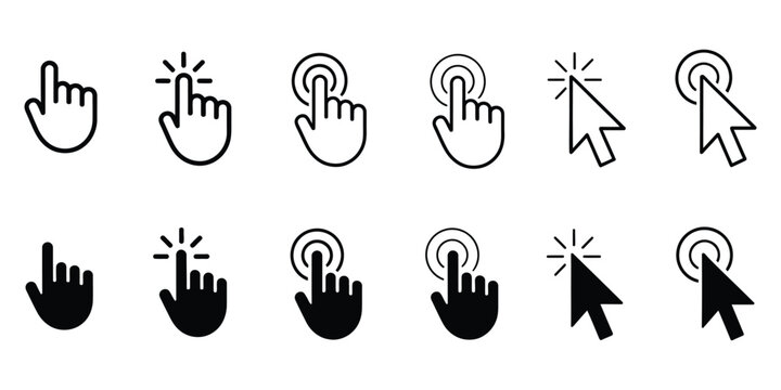 Computer mouse pointer icon set vector featuring cursor click and selection symbols, modern interface navigation