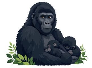 Vsai gorilla mother nurturing her sleeping baby family