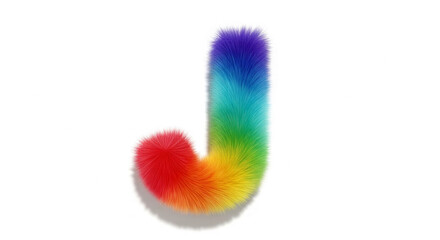 Fototapeta premium Furry letter J with rainbow gradient, symbolizing diversity, creativity, and vibrant expression, perfect for graphic design and conceptual art.
