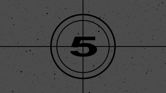 Countdown timer animation from 10 to 0 with dusty film screen overlay, vintage movie projector circle, retro cinematic title opener, glowing reel texture, and dramatic 4K countdown background