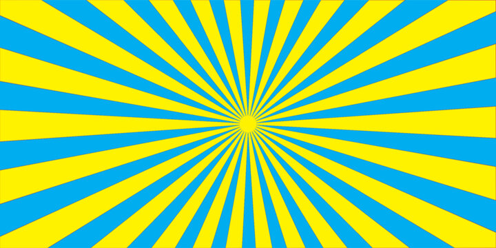 Yellow sunbeams or sun rays background with dots pop art design. Vector abstract background with dispersive, divergent halftone light beams