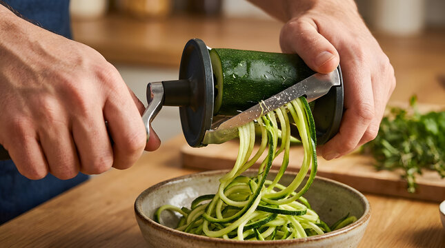 How to make zucchini noodles with a spiralizer | Healthy low carb keto meal prep | Handheld vegetable spiralizer tool in action | Vegan gluten free pasta alternative