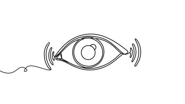 Animation of line drawing of an eye symbolizing awareness and vigilance in protecting human rights.