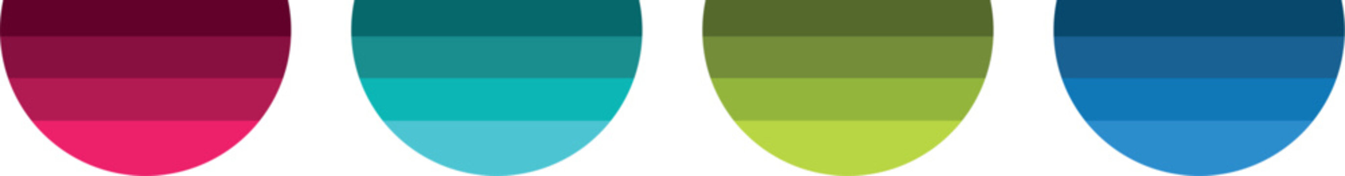 A collection of four semi-circle shapes rendered with vibrant horizontal color gradients. These modern design elements are perfect for headers or decorative website graphics