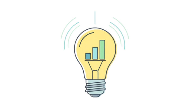 Creative business growth idea and analytics concept with rising bar chart inside shining lightbulb isolated on transparent background SVG vector for financial strategy and innovation designs