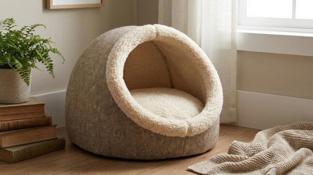 Cozy Enclosed Cave-Style Pet Bed with Thick Plush Padding for Small Animals