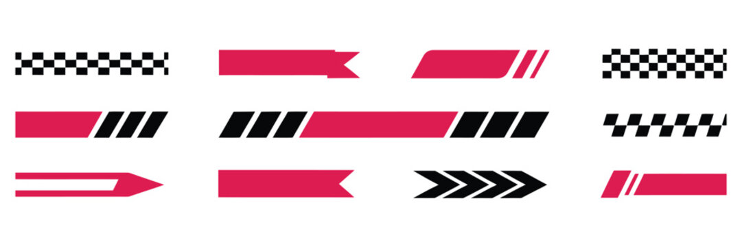 Dynamic racing stripes and checkered flag elements for speed and competition icon vector