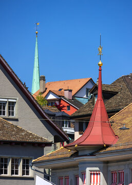 Zurich Old Town roofs and Fraumunster spire