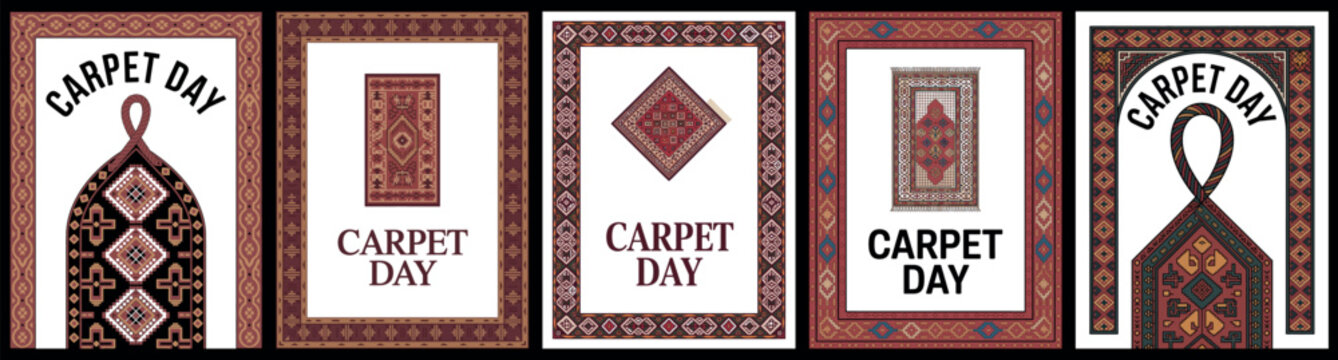 Carpet Day Turkmenistan with Traditional Rug Pattern Set