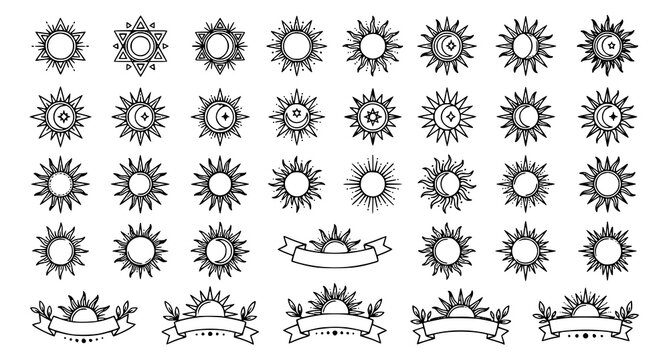Collection of hand drawn sunburst logos and badges