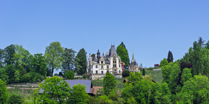 Meggenhorn castle and vineyard at the shores of Lake Lucerne in Switzerland.