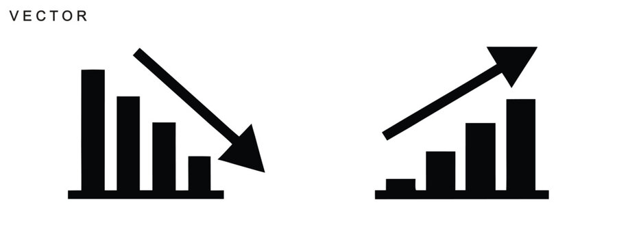 Growing and declining graph vector icon, simple bar charts and directional arrows, Vector illustration