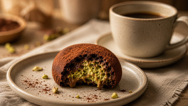 Dubai Pistachio Chocolate Cookie with Coffee Cozy Cafe Style