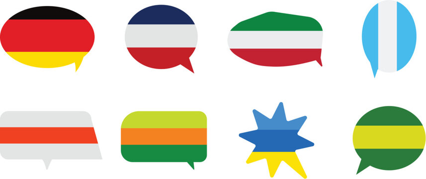 Speech Bubbles with Country Flags Illustration Set
