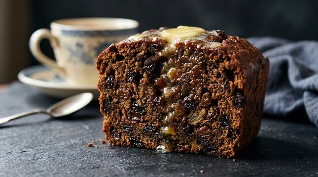Welsh Bara Brith &ndash; Close-Up of Traditional Tea-Soaked Fruit Bread