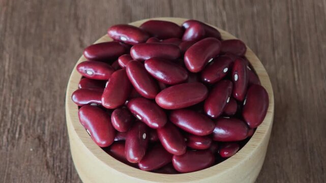 Red beans or red kidney bean in wooden bowl