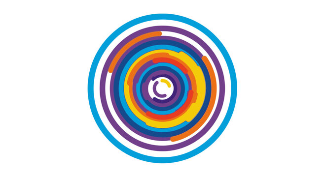 Colorful concentric circles forming a spiral pattern on a white background, abstract digital art