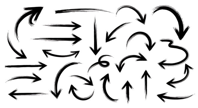 Set of hand drawn artistic arrows and directional pointers with pointers direction navigation elements collection movement