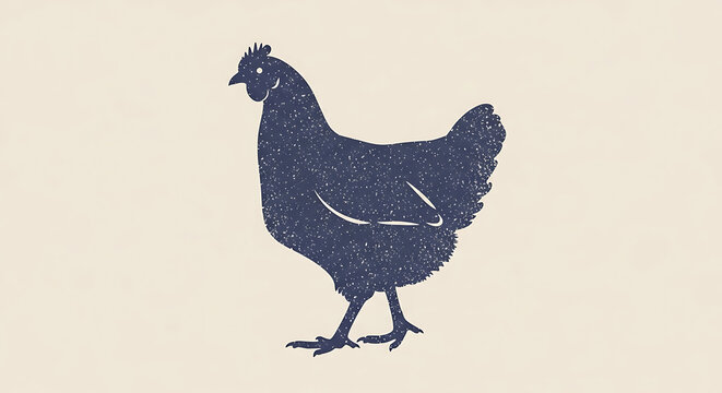 Simple rustic silhouette illustration of a chicken standing on a light background with silhouette illustration livestock agriculture minimalist creature domestic farmyard