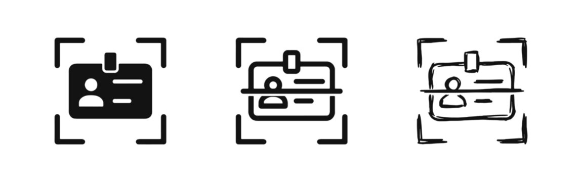 ID Card Scanning and Security Verification Icon Set
