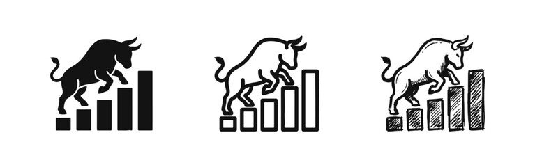 Bull Market and Financial Growth Graph Icon Set © drawing lines