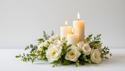 Obraz premium realistic white wedding candle centerpiece isolated on a pure white background, soft studio lighting, elegant wedding decor stock photo, high detail, shadow subtle and clean