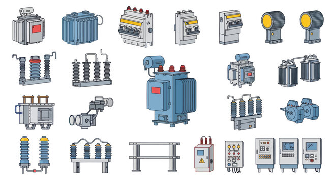Industrial Electrical Equipment Vector Set