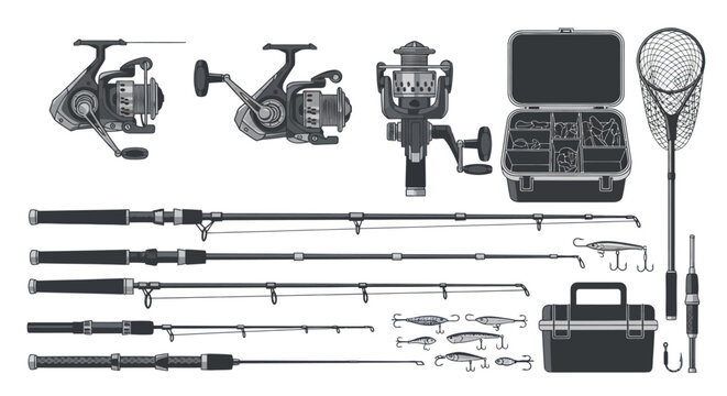 Fishing Gear and Equipment Icon Set